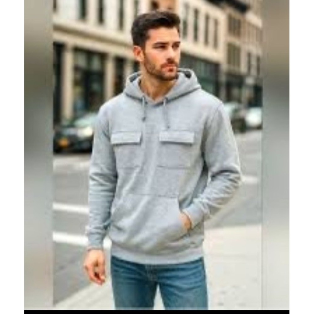 Nwt‎ Mens Reason Double Cargo Pocket Gray Hoodie Large Comfy